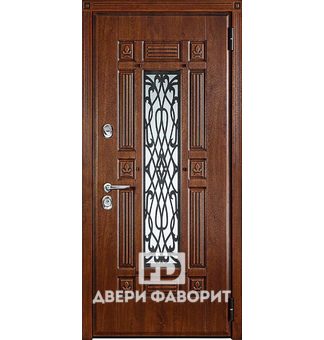 дверь стальная с мдф отделкой, с ковкой и стеклом для коттеджа