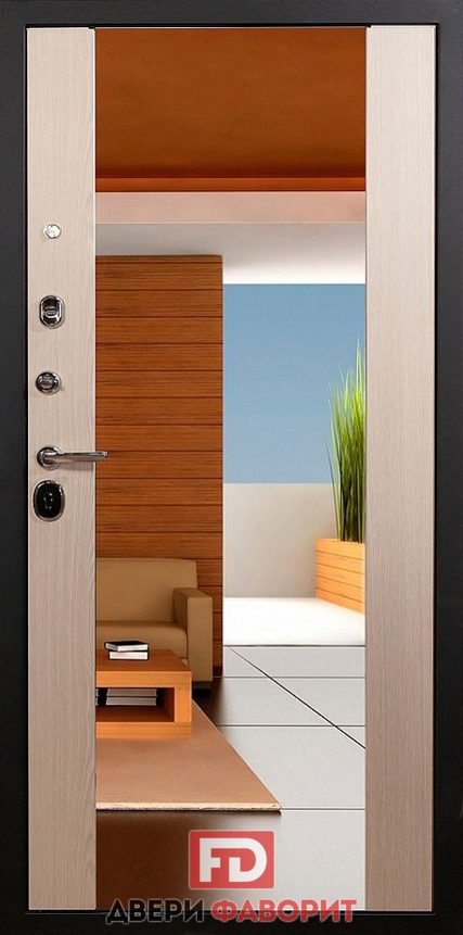 металлическая дверь с большим зеркалом внутри